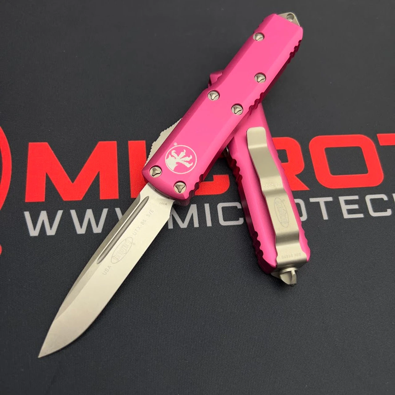 Microtech UTX-85 Pink 231-10PK Stonewash Single Edge 1 Microtech UTX-85 Pink 231-10PK Stonewash Single Edge